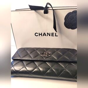 Chanel Lambskin Leather Black Long Wallet
